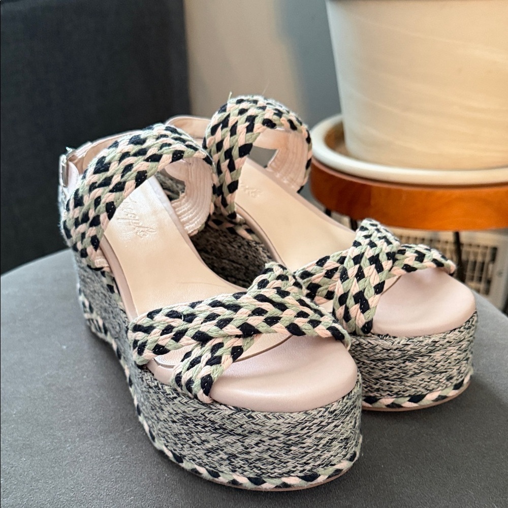 Free People Dolce Woven Platform Sandals Size 40/9 Green, Black & Tan Boho - Picture 1 of 10